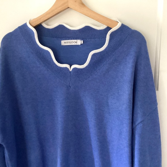MISSLOOK Women's Blue Knitted Wool Pullover Sweater Scallop Hem Plus Size 4XL - Picture 4 of 12
